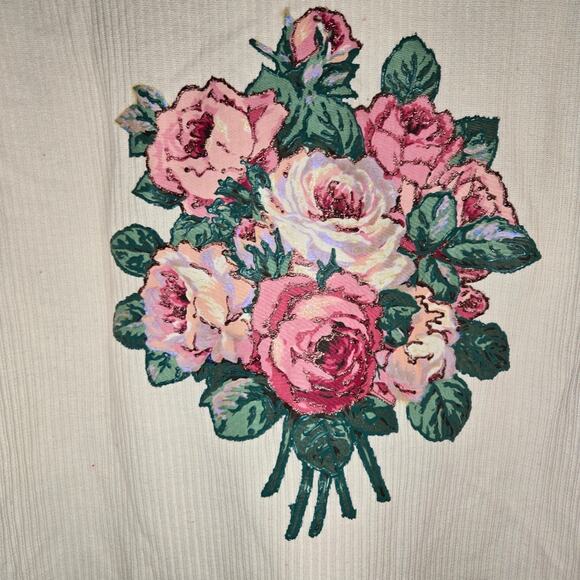 AMERICAN BORN Cream Ribbed Floral Rose Sweater 18W/38 0256 - Picture 4 of 8